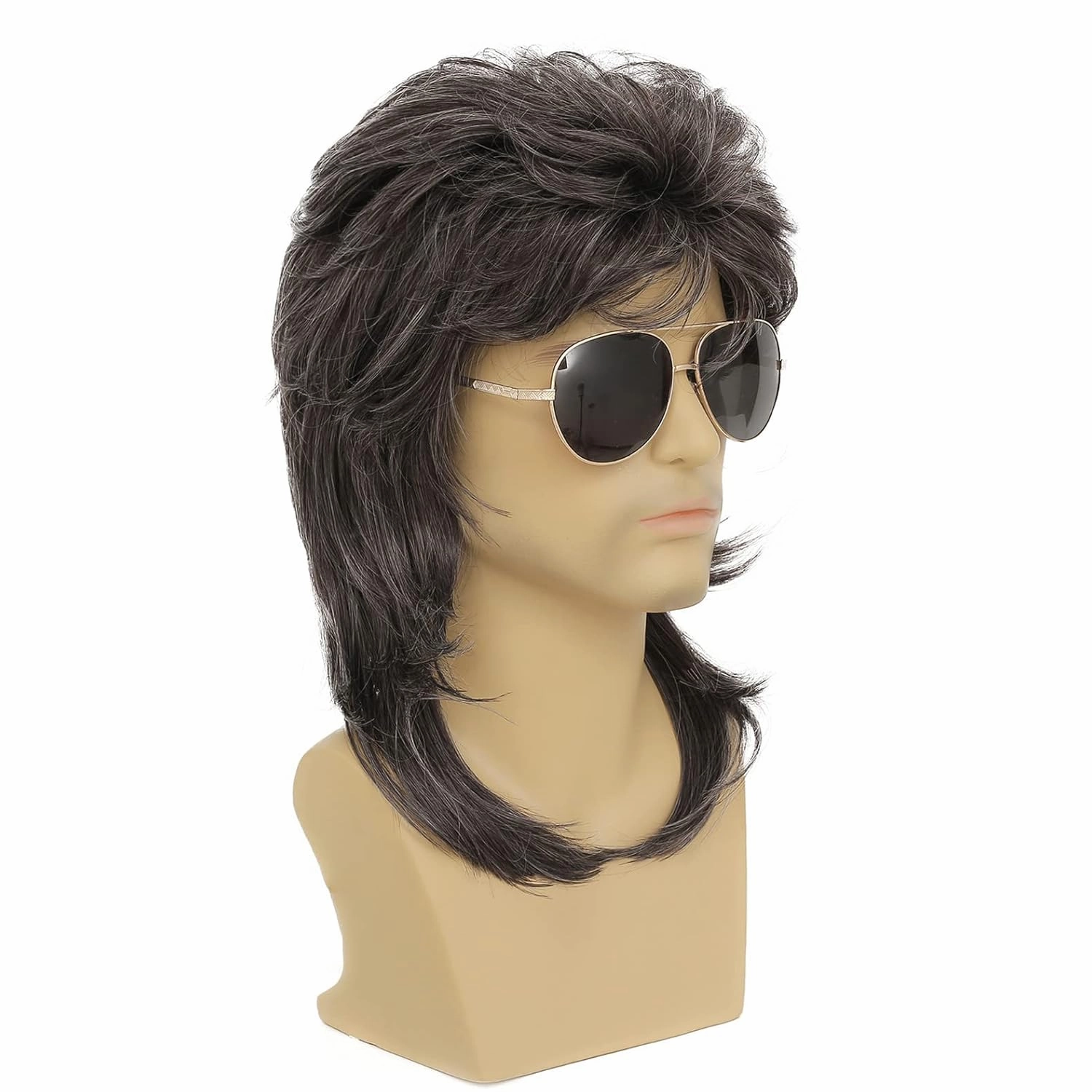 Swiking Mullet Wigs for Men Grey 70s 80s Disco Rocker Curly Punk Fancy Retro Party Halloween Cosplay Costume Wigs(Grey)