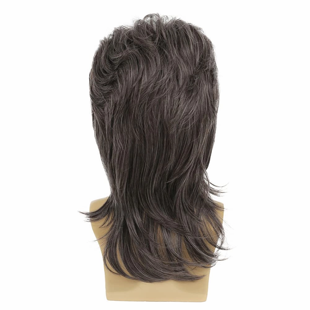 Swiking Mullet Wigs for Men Grey 70s 80s Disco Rocker Curly Punk Fancy Retro Party Halloween Cosplay Costume Wigs(Grey)