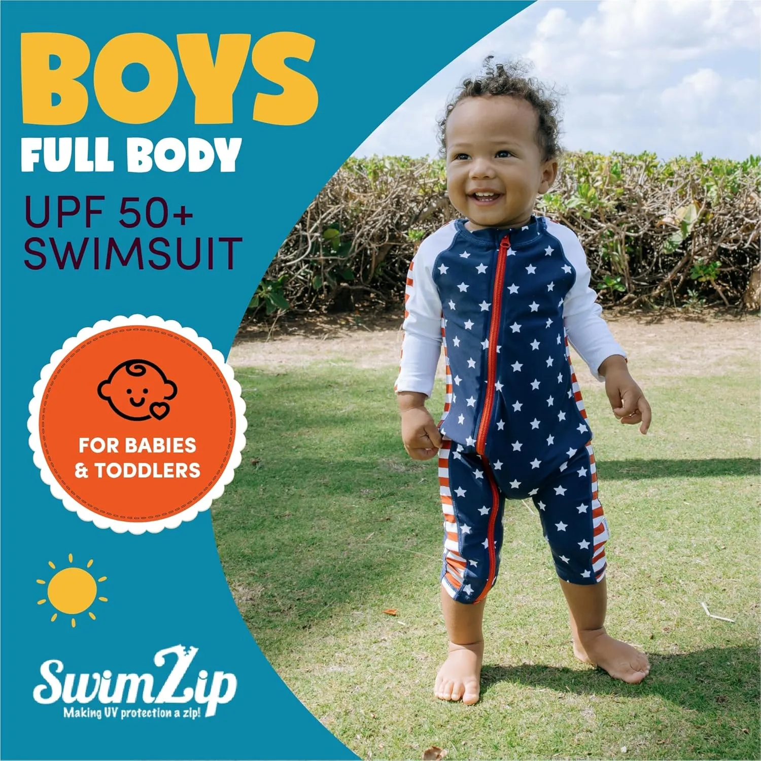 SwimZip Boys' Long-Sleeve UPF 50  Swimsuit for Baby, Toddler, & Little Boys
