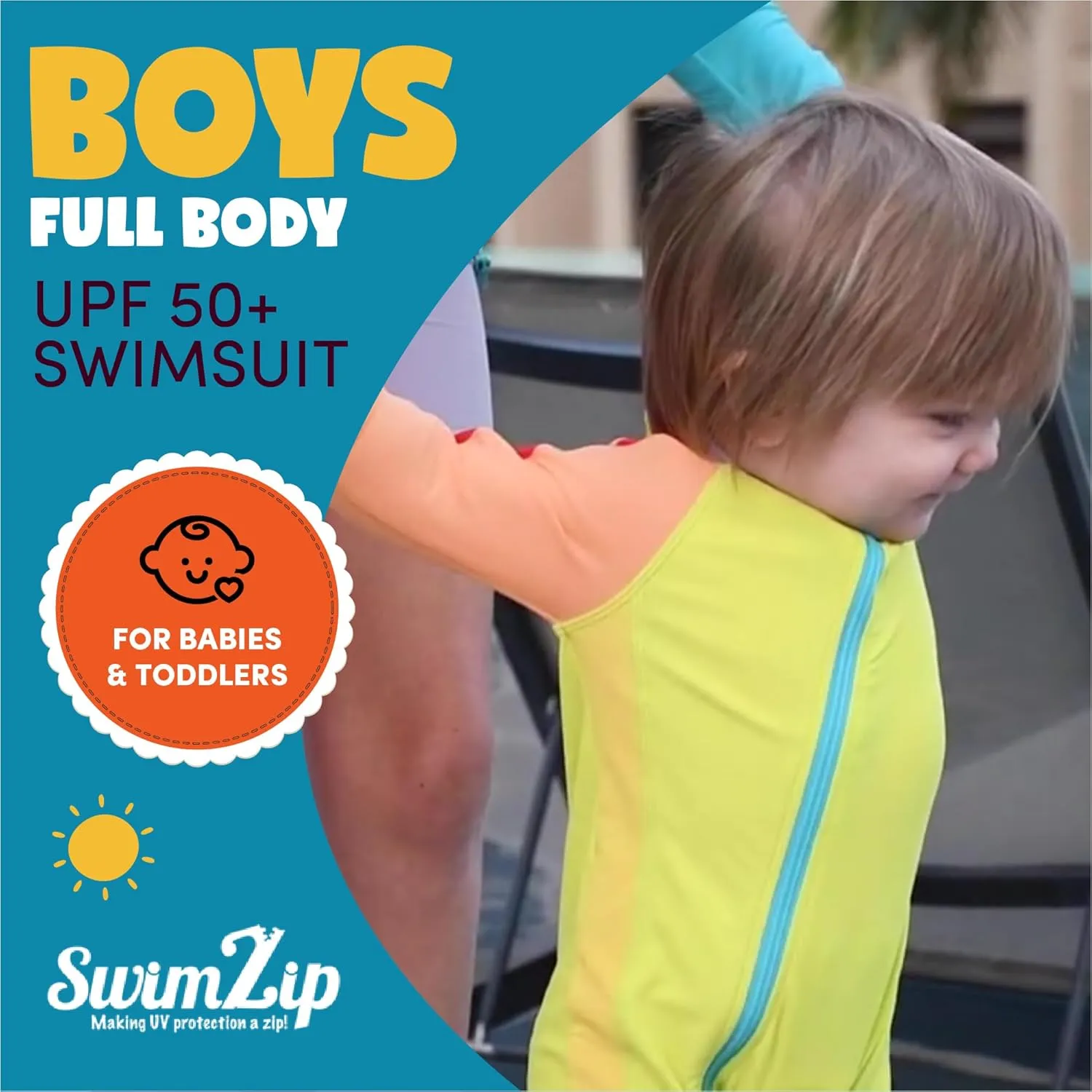 SwimZip Boys' Long-Sleeve UPF 50  Swimsuit for Baby, Toddler, & Little Boys
