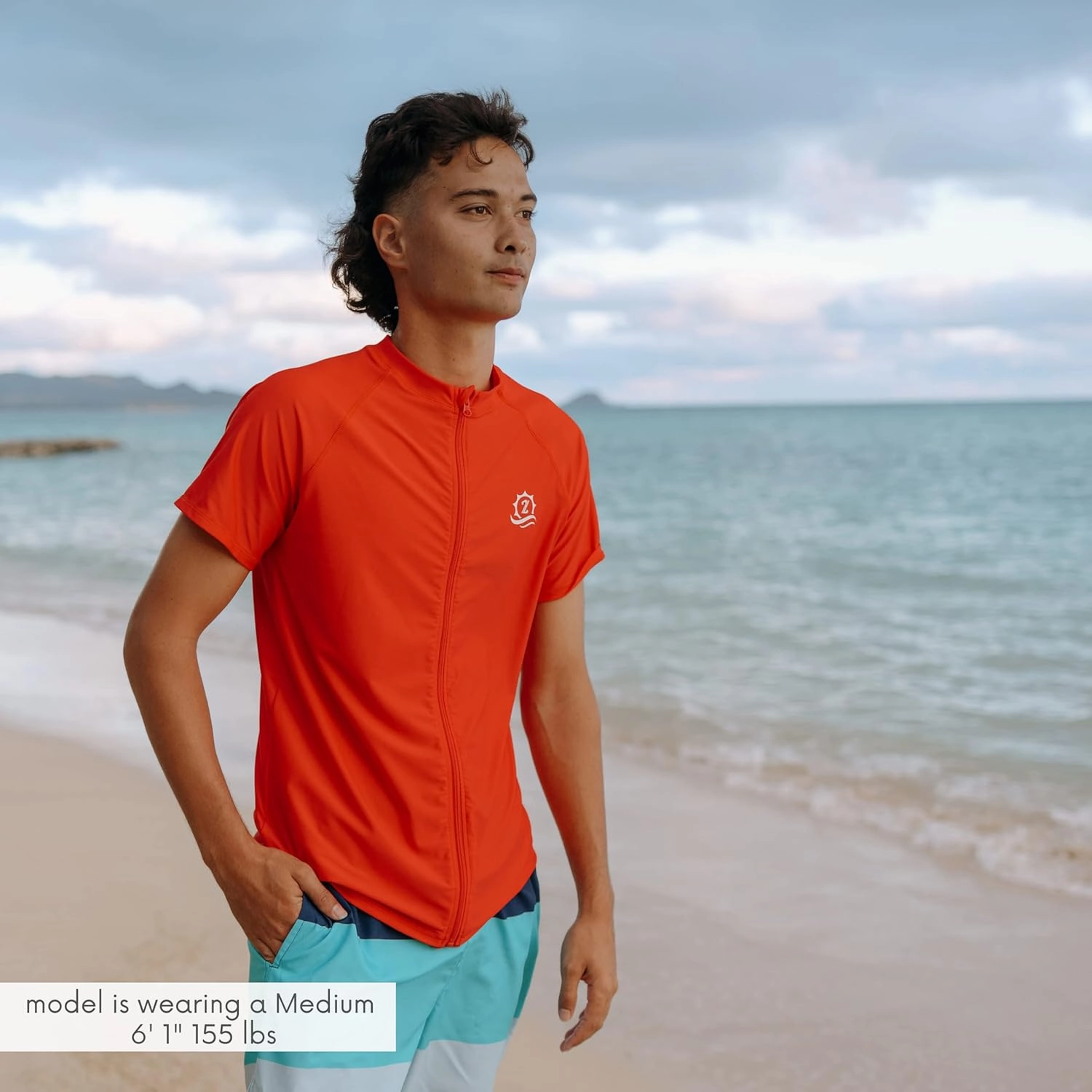 SwimZip Men's Short Sleeve Zipper Rash Guard Swim Shirt w/UPF 50 Sun Protection