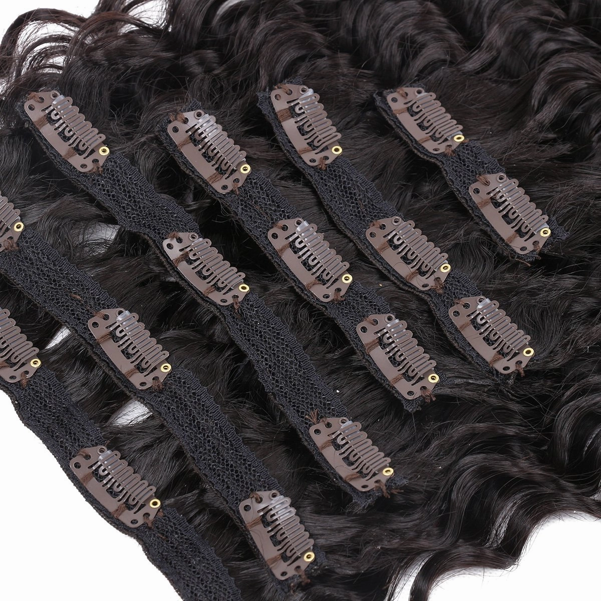 Synthetic Deep Wave Curly Clip in Hair Extensions Double Weft Full Head Heat Resistance Thick Deep Wave Clip In 7 Pieces(24inch, #2 Dark Brown)