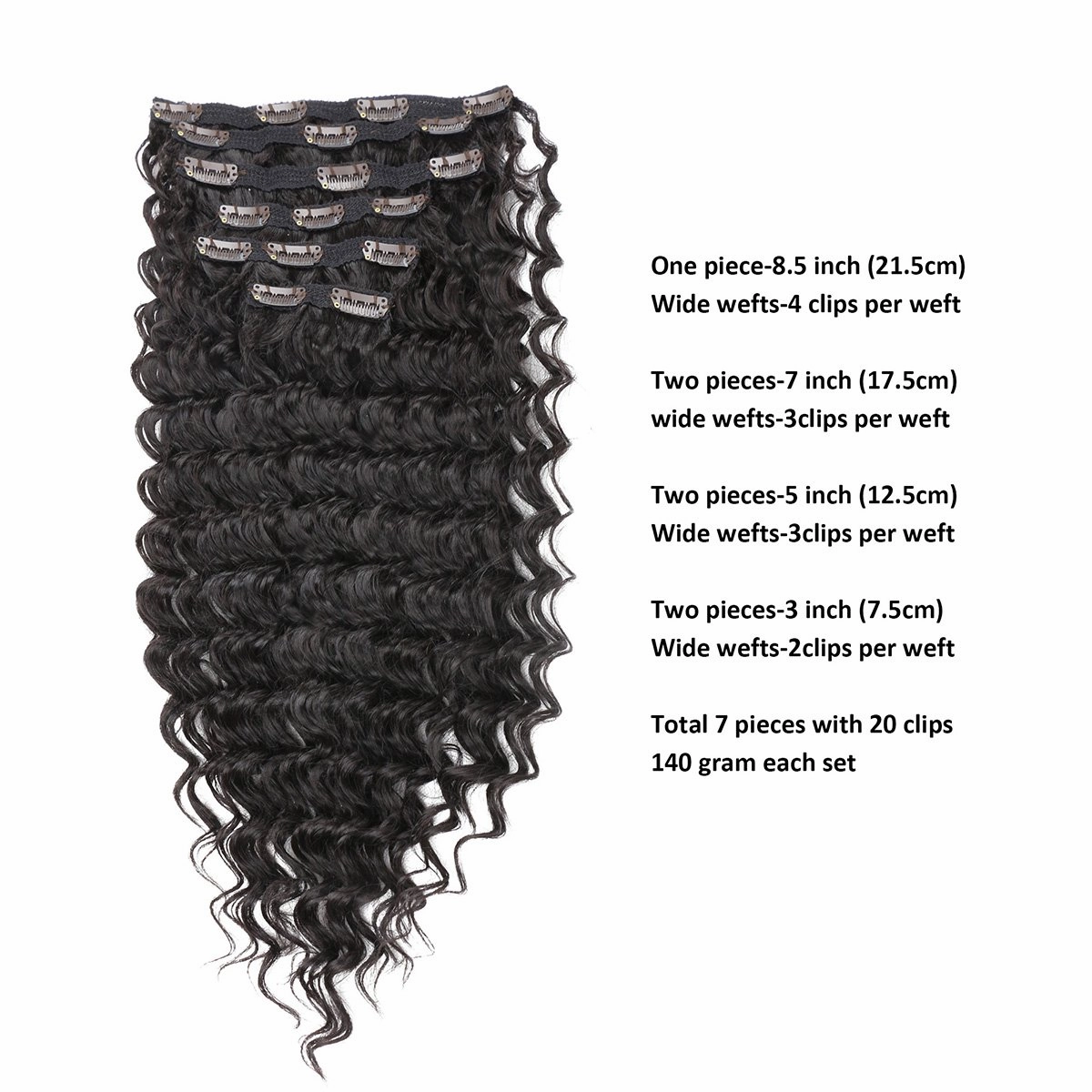 Synthetic Deep Wave Curly Clip in Hair Extensions Double Weft Full Head Heat Resistance Thick Deep Wave Clip In 7 Pieces(24inch, #2 Dark Brown)