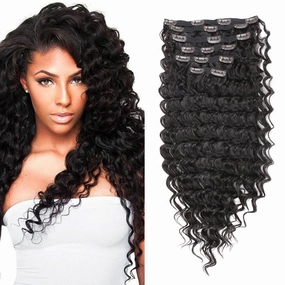 Synthetic Deep Wave Curly Clip in Hair Extensions Double Weft Full Head Heat Resistance Thick Deep Wave Clip In 7 Pieces(24inch, #2 Dark Brown)