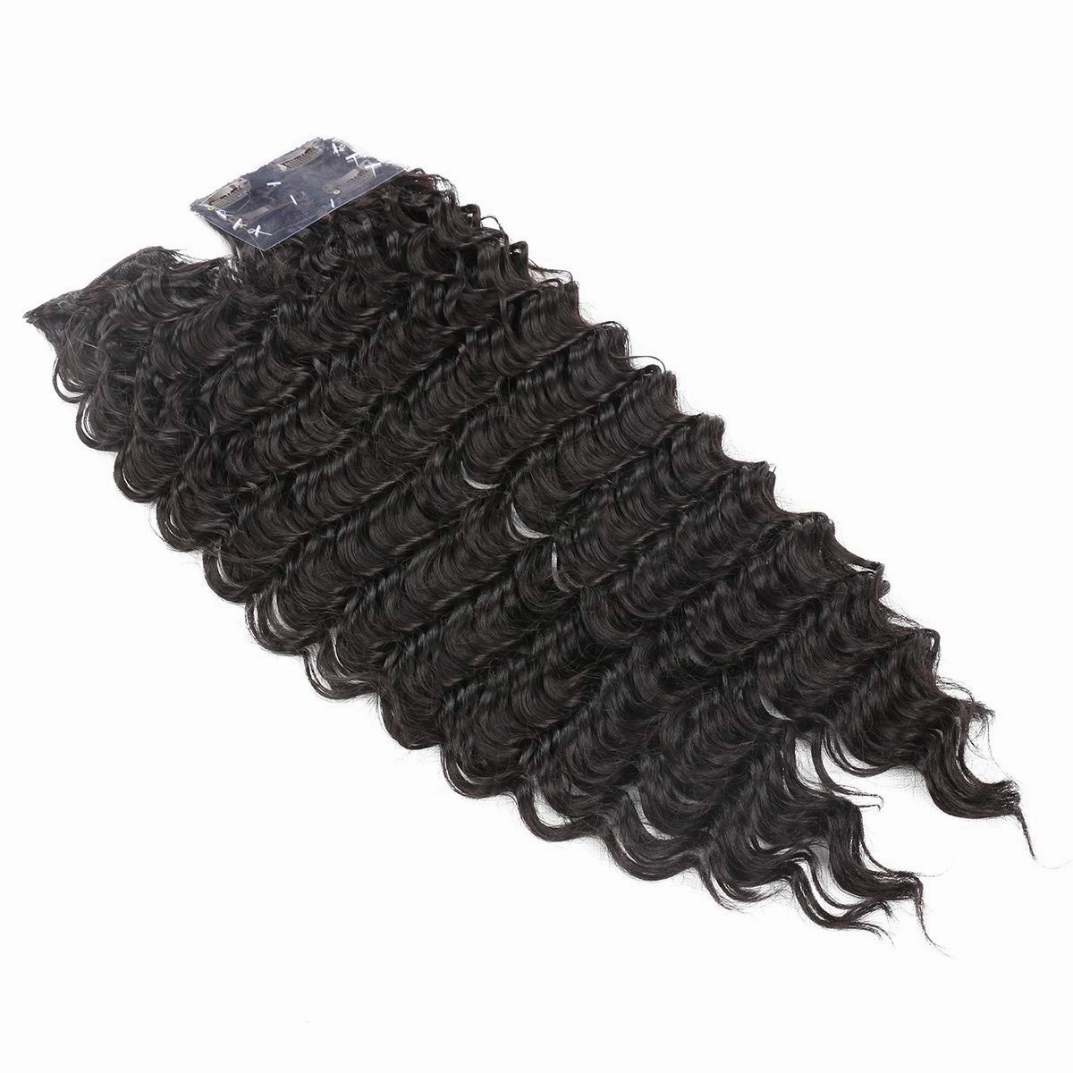 Synthetic Deep Wave Curly Clip in Hair Extensions Double Weft Full Head Heat Resistance Thick Deep Wave Clip In 7 Pieces(24inch, #2 Dark Brown)
