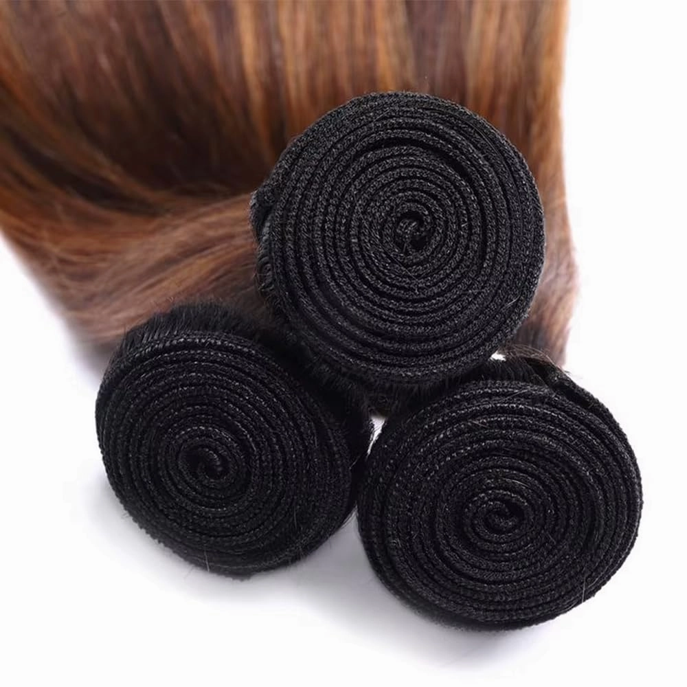 T1BP4/30 Highlight Ombre Straight Human Hair Bundles Black and Brown Unprocessed Brazilian Virgin Straight Human Hair 3 Bundles 10 12 14 Inch for Black Women Hair Extension