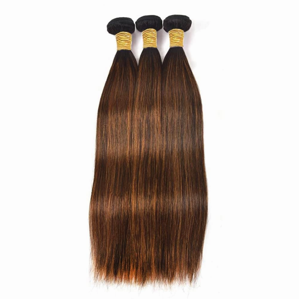 T1BP4/30 Highlight Ombre Straight Human Hair Bundles Black and Brown Unprocessed Brazilian Virgin Straight Human Hair 3 Bundles 10 12 14 Inch for Black Women Hair Extension