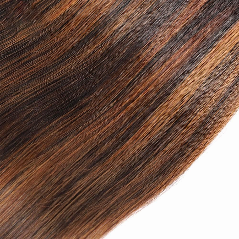 T1BP4/30 Highlight Ombre Straight Human Hair Bundles Black and Brown Unprocessed Brazilian Virgin Straight Human Hair 3 Bundles 10 12 14 Inch for Black Women Hair Extension
