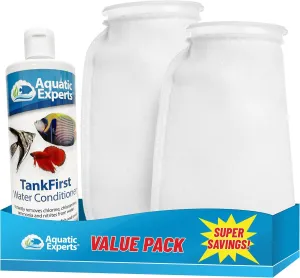 TankFirst Aquarium Water Conditioner 500 mL and 100 Micron Felt Filter Socks 7"x16" - 2 Pack, Made in USA (Value Pack)