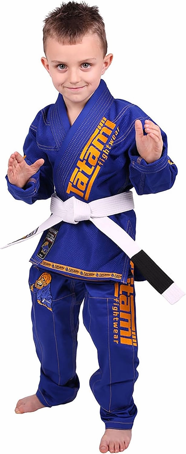 Tatami Fightwear Meerkatsu Kids Animal Jiu Jitsu Gi, 425GSM Jacket, Twill BJJ Pants, and White Belt, Royal Blue, M0000