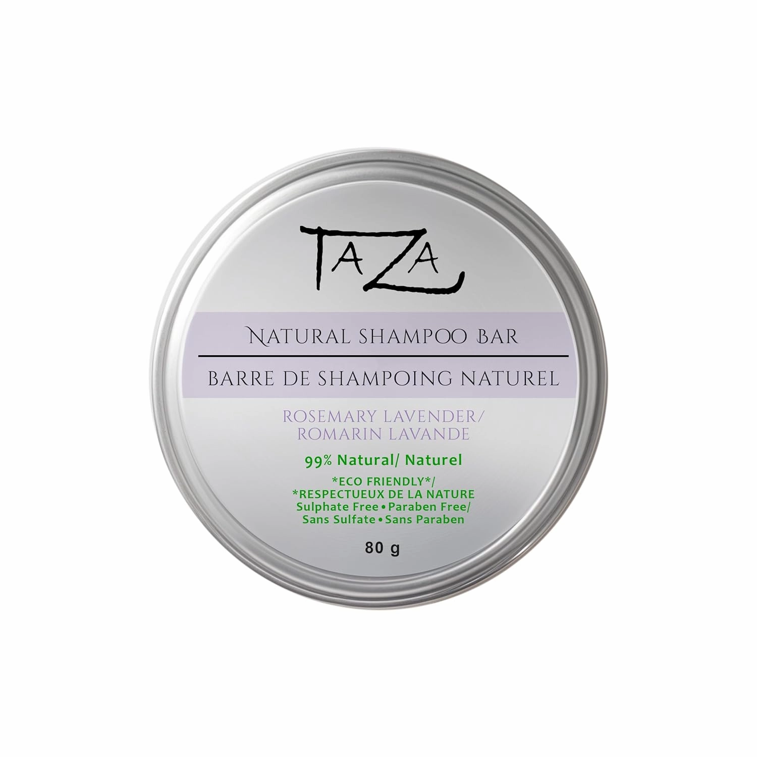 Taza Premium Natural Rosemary Lavender Shampoo Bar (80 g), Contains Coconut Oil, Hydrolyzed Oat Protein, Panthenol