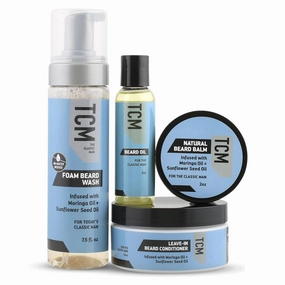 TCM Beard Growth & Styling Bundle - Include 7.5oz Foam Beard Wash, 7,5oz Leave-In Beard Conditioner, 2oz Natural Beard Balm, & 2oz Beard Oil