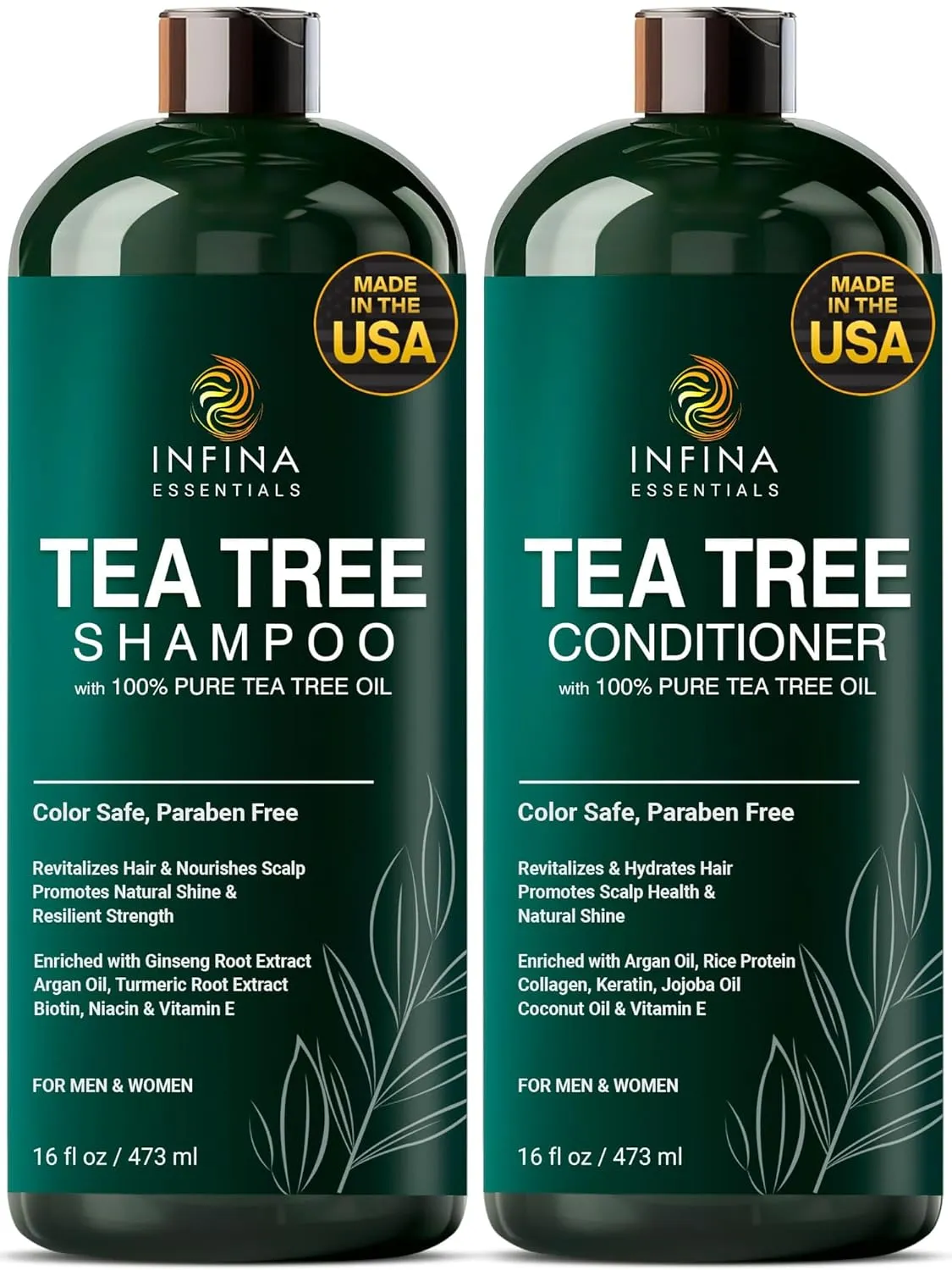 Tea Tree Shampoo and Conditioner Set - Deep Cleansing, Strengthening and Shine-Boosting Formula for Dry Scalp - For Men & Women - 16 fl oz each