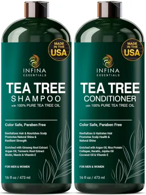 Tea Tree Shampoo and Conditioner Set - Deep Cleansing, Strengthening and Shine-Boosting Formula for Dry Scalp - For Men & Women - 16 fl oz each
