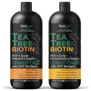 Tea Tree Shampoo and Conditioner Set With Biotin for Itchy and Dry Scalp - Sulfate and Paraben Free - 100% Pure Tea Tree Oil - 16 fl. oz. Each