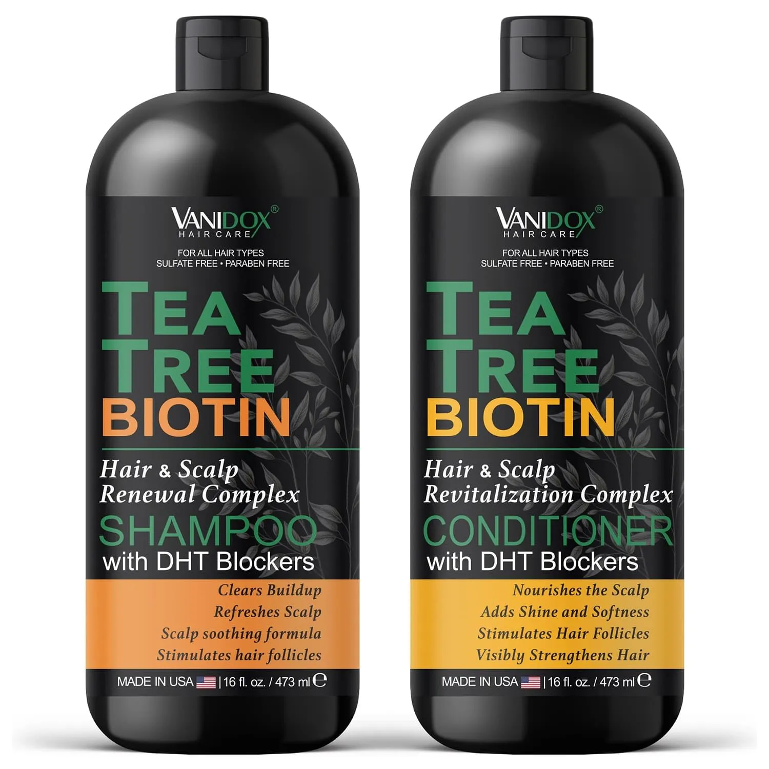 Tea Tree Shampoo and Conditioner Set With Biotin for Itchy and Dry Scalp - Sulfate and Paraben Free - 100% Pure Tea Tree Oil - 16 fl. oz. Each