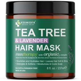 Tea Tree and Lavender Hair Mask – Deep Conditioner for Dry, Damaged Hair with Argan Oil, Shea Butter, Biotin & Organic Herbal Extracts – Soothes Scalp & Restores Shine – Sulfate Free, 8 oz