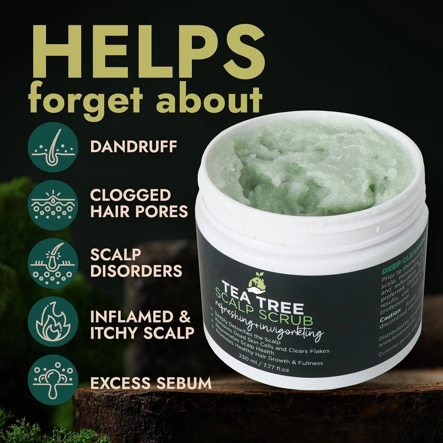 Tea Tree Scalp Scrub | Antifungal Itchy Scalp Treatment, Quartz Powder & Sea Salt | Gently Exfoliates, Relieves Dryness, Fights Dandruff, Promotes Healthy Hair Growth & Scalp Relief (Pack of 2)