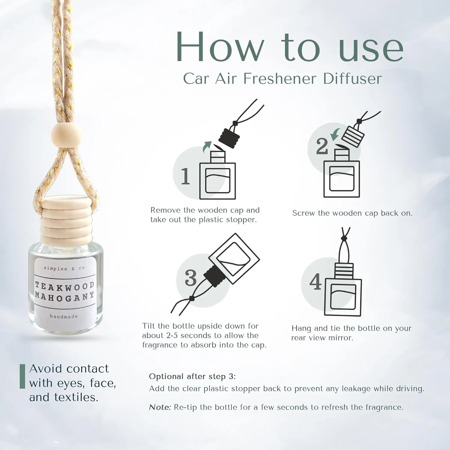 Teakwood and Mahogany Car Air Hanging Essential Oil Diffuser, Car Air Freshener Diffuser with Long Lasting Essential Oils, Aromatherapy Vehicle Diffuser, Long Lasting by Simplee Goods, Clear