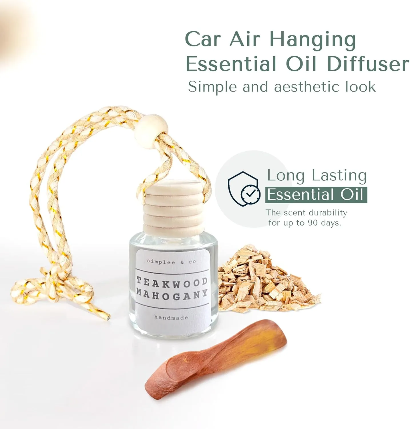 Teakwood and Mahogany Car Air Hanging Essential Oil Diffuser, Car Air Freshener Diffuser with Long Lasting Essential Oils, Aromatherapy Vehicle Diffuser, Long Lasting by Simplee Goods, Clear