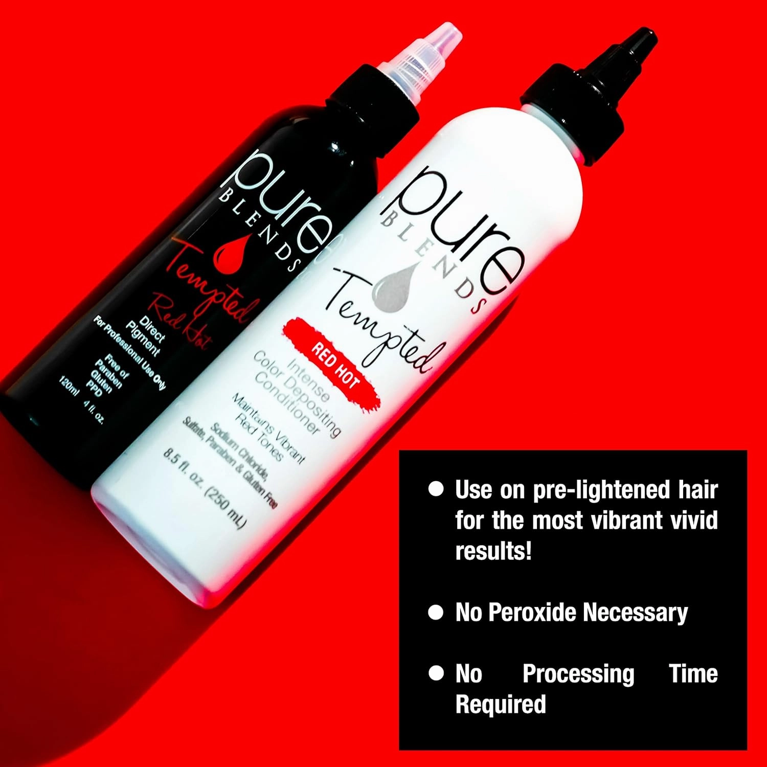 Tempted Red Hot Semi Permanent Direct Hair Dye Pigment | Stain With Vivid Tones | For Color Treated Hair | Keratin Infused & Cruelty Free | Sulfate, Sodium Chloride, PPD & Paraben Free