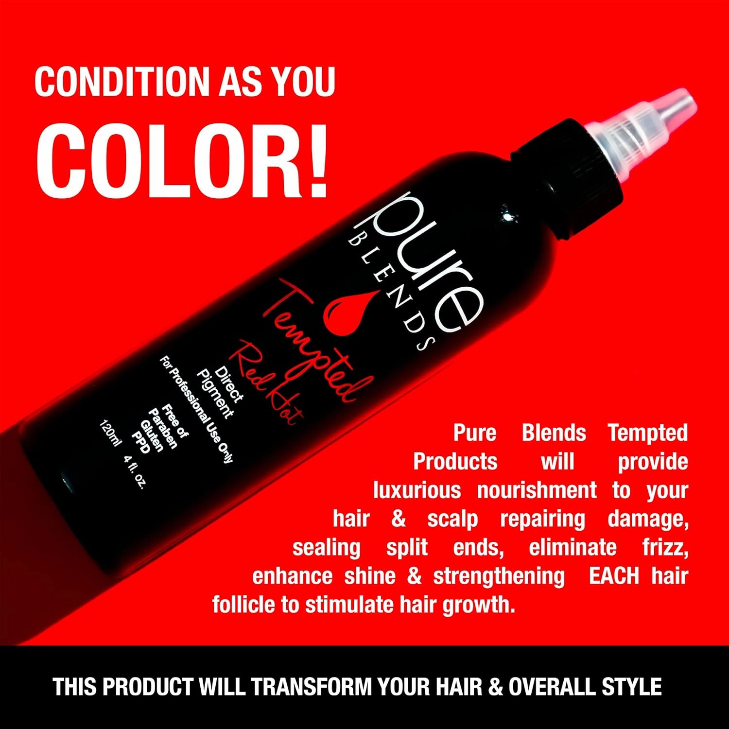 Tempted Red Hot Semi Permanent Direct Hair Dye Pigment | Stain With Vivid Tones | For Color Treated Hair | Keratin Infused & Cruelty Free | Sulfate, Sodium Chloride, PPD & Paraben Free