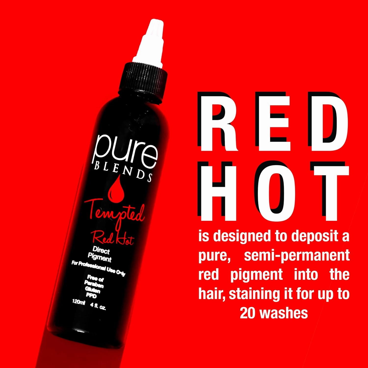 Tempted Red Hot Semi Permanent Direct Hair Dye Pigment | Stain With Vivid Tones | For Color Treated Hair | Keratin Infused & Cruelty Free | Sulfate, Sodium Chloride, PPD & Paraben Free