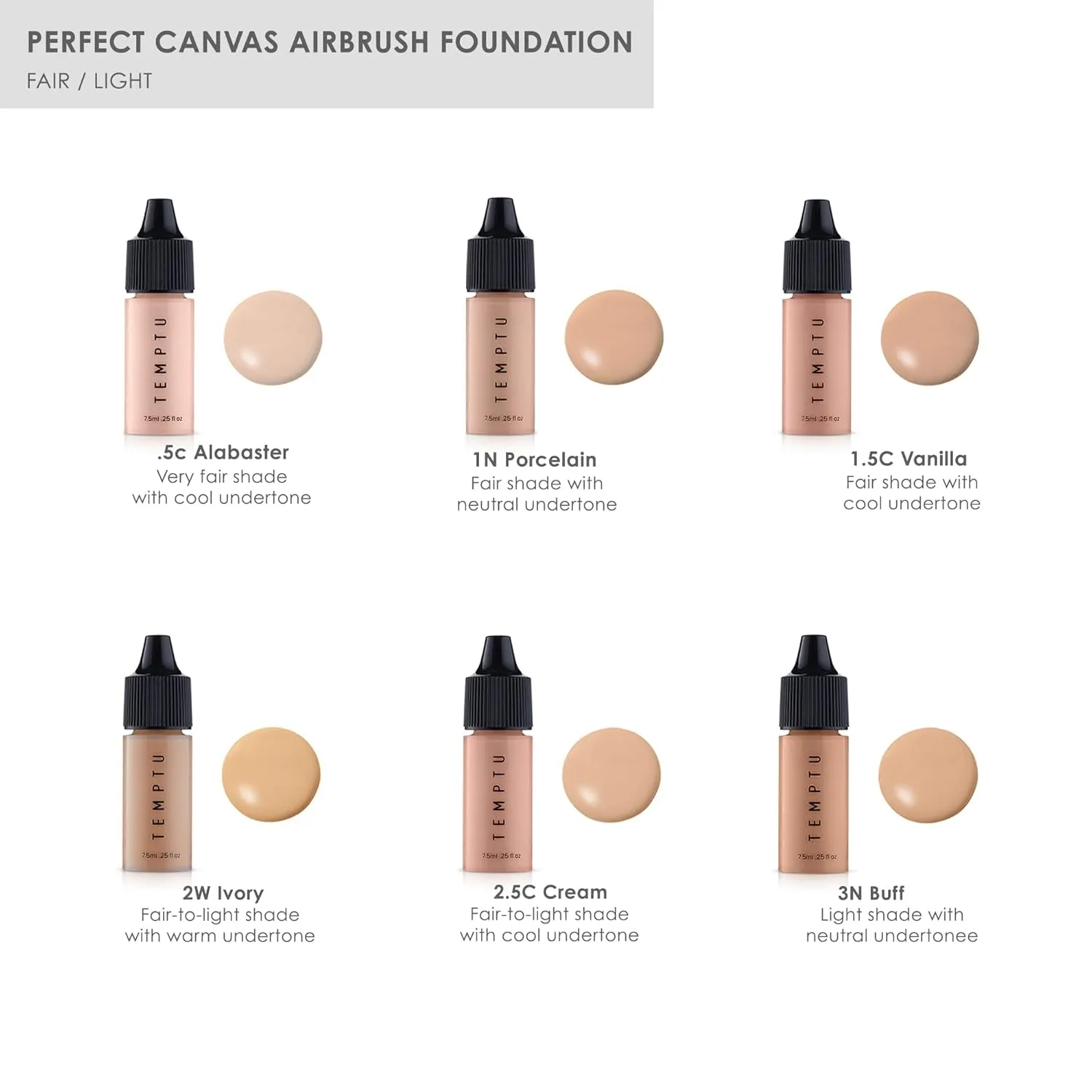 TEMPTU Perfect Canvas Airbrush Foundation: Anti-Aging, Long-Wear Makeup, Buildable Coverage For Hydrated And Healthy Skin Semi Matte, Natural Finish 24 Shades