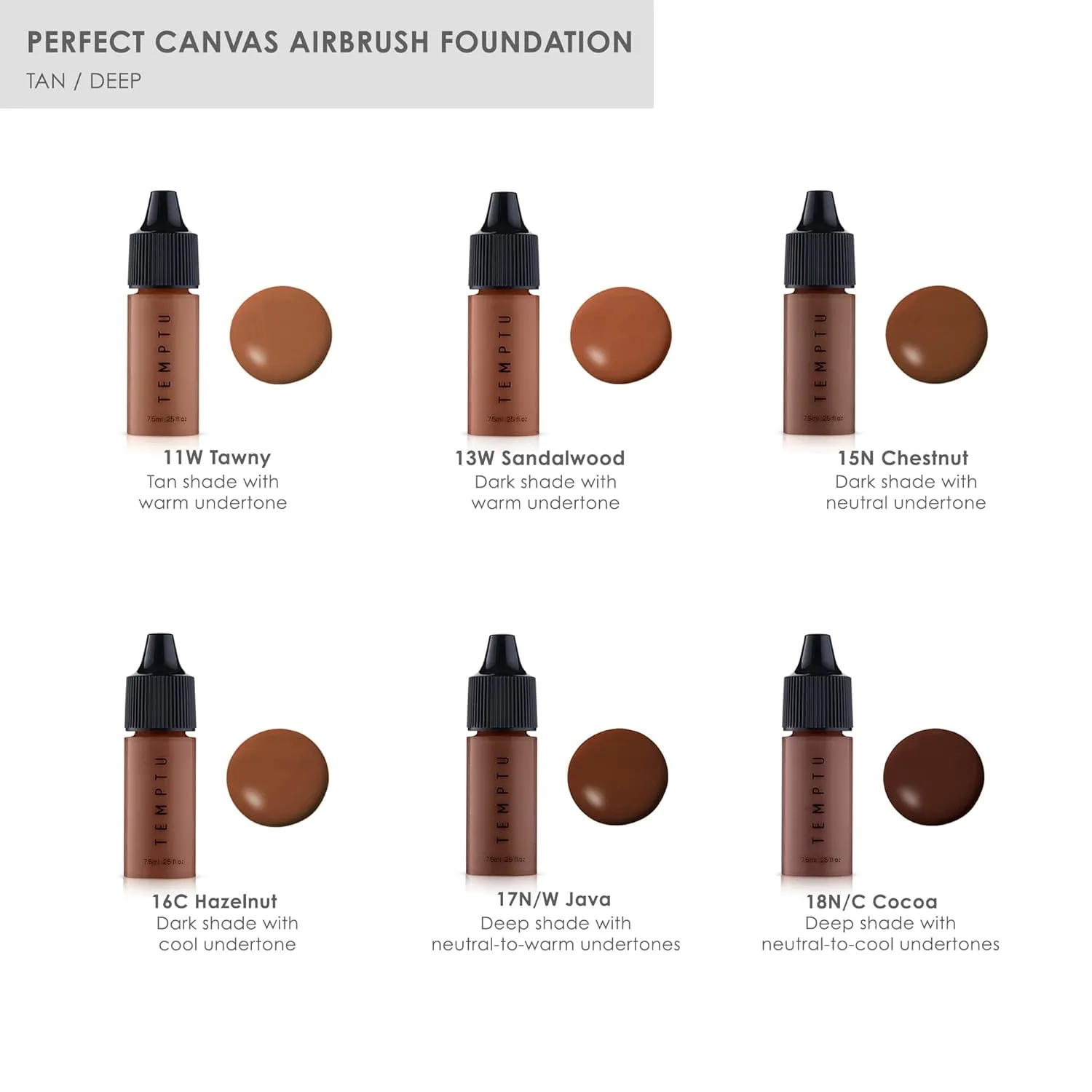 TEMPTU Perfect Canvas Airbrush Foundation: Anti-Aging, Long-Wear Makeup, Buildable Coverage For Hydrated And Healthy Skin Semi Matte, Natural Finish 24 Shades