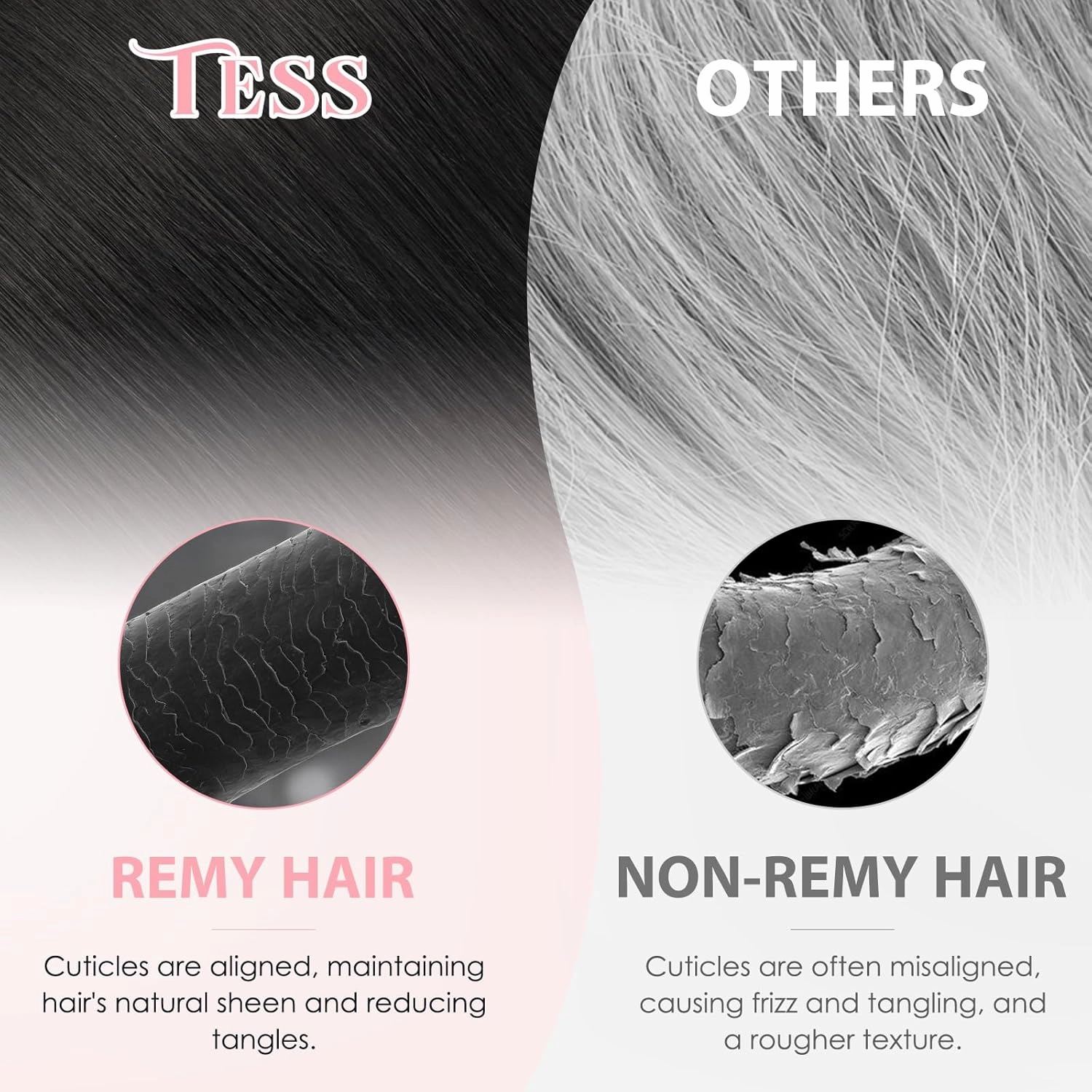 TESS Human Hair Halo Extensions 100% Remy Hair 16 Inch Straight Adjustable Invisible Wire Easy to Use Clip in, Dark Black