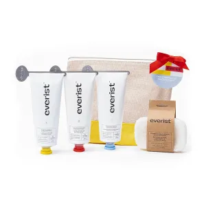 The Complete Shower Kit, Strengthens & Repairs Hair, Deep Hydration & Smoothing, Shampoo, Deep Conditioner & Body Wash Concentrates, Compostable Konjac Sponge & Jute Travel Bag, 3.4 fl oz