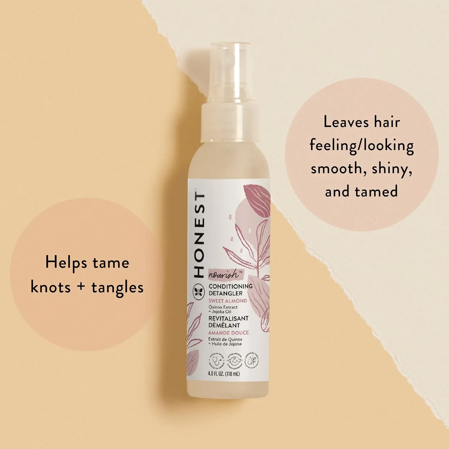 The Honest Company Conditioning Hair Detangler 3-Pack | Leave-in Conditioner   Fortifying Spray | Tear-free, Cruelty-Free, Hypoallergenic | Almond Nourishing, 4 fl oz each (pack of 3)