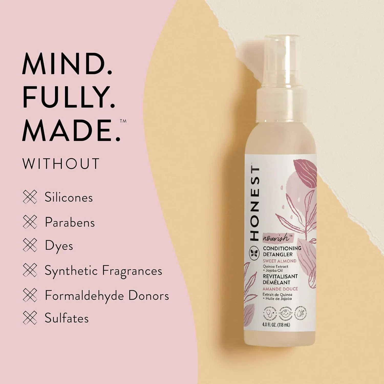 The Honest Company Conditioning Hair Detangler 3-Pack | Leave-in Conditioner   Fortifying Spray | Tear-free, Cruelty-Free, Hypoallergenic | Almond Nourishing, 4 fl oz each (pack of 3)
