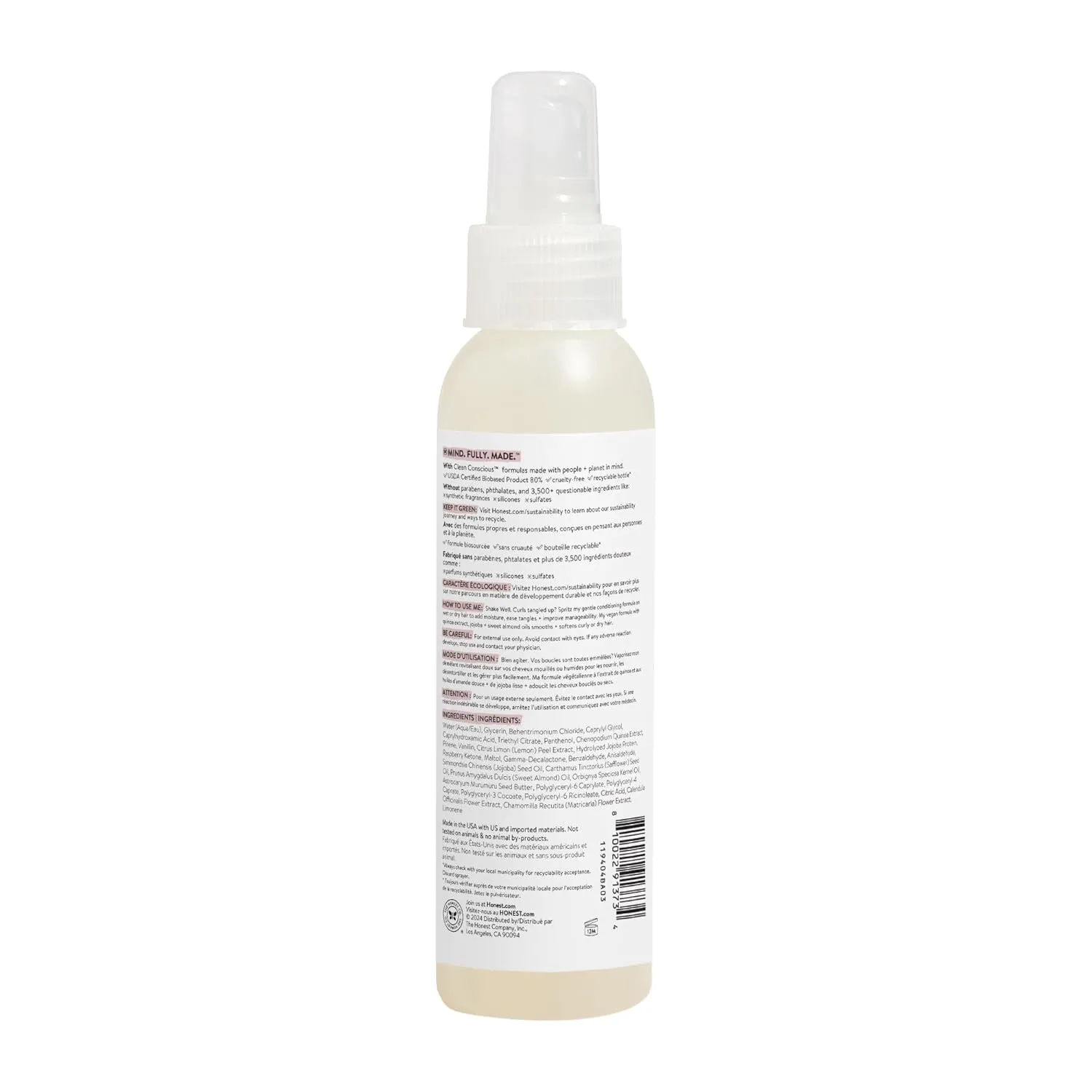 The Honest Company Conditioning Hair Detangler 3-Pack | Leave-in Conditioner   Fortifying Spray | Tear-free, Cruelty-Free, Hypoallergenic | Almond Nourishing, 4 fl oz each (pack of 3)