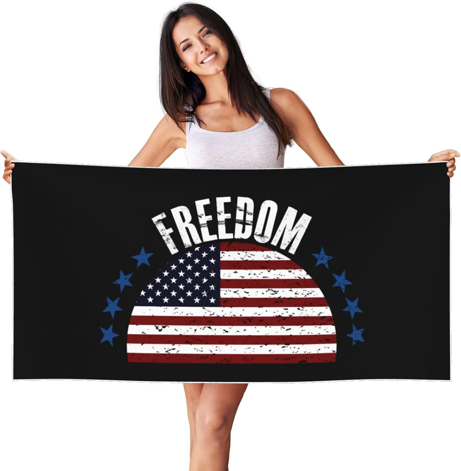 The United States Flag and Freedom Beach Towel 27.5 X 55 Inch Extra Large Sand Free Quick Dry Absorbent Travel Bath Towel Adult Pool Towels