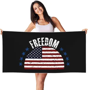 The United States Flag and Freedom Beach Towel 27.5 X 55 Inch Extra Large Sand Free Quick Dry Absorbent Travel Bath Towel Adult Pool Towels
