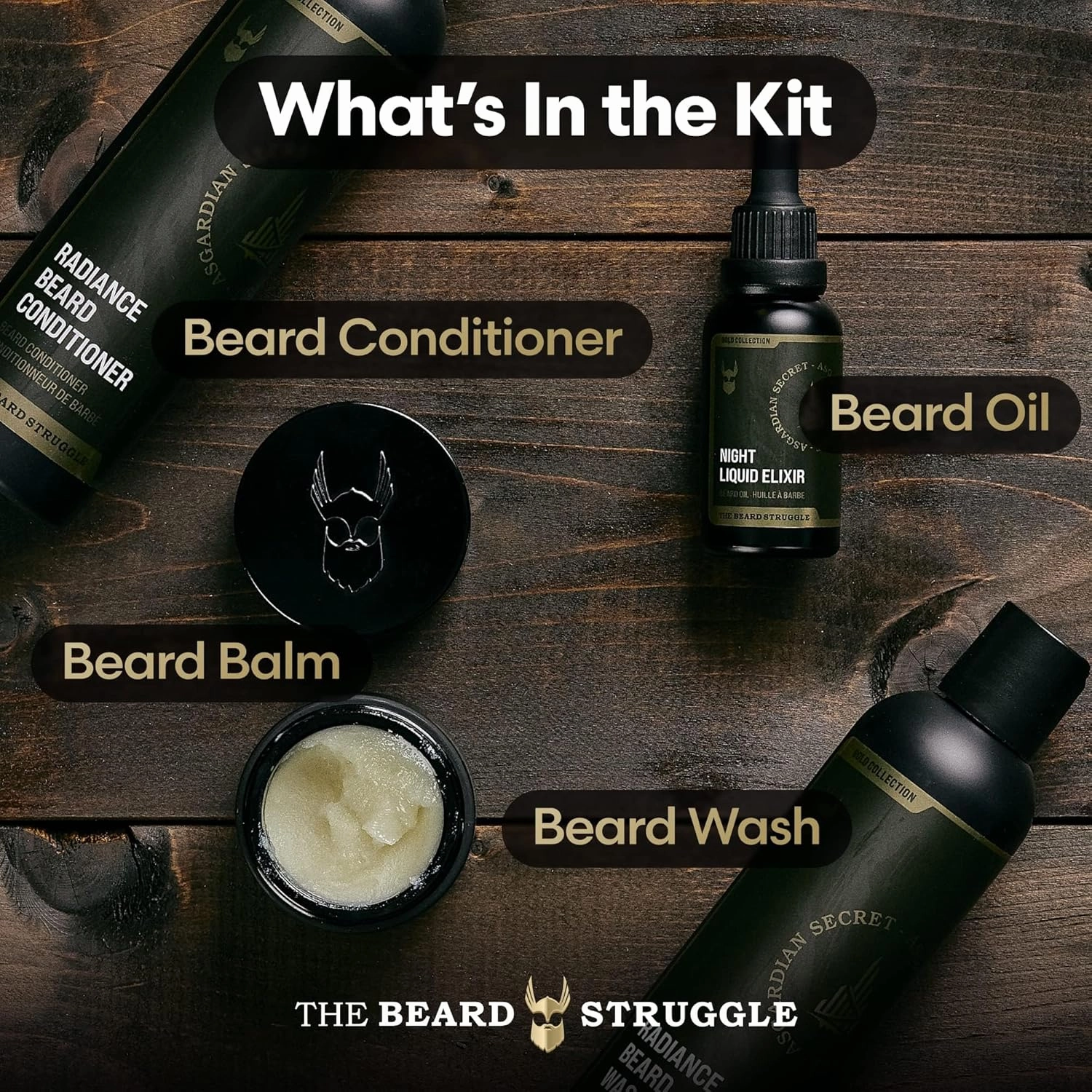 The Beard Growth Kit - Essential Grooming Set with Balm, Oil, Wash & Conditioner for Men - Surtr's Fury Platinum Collection