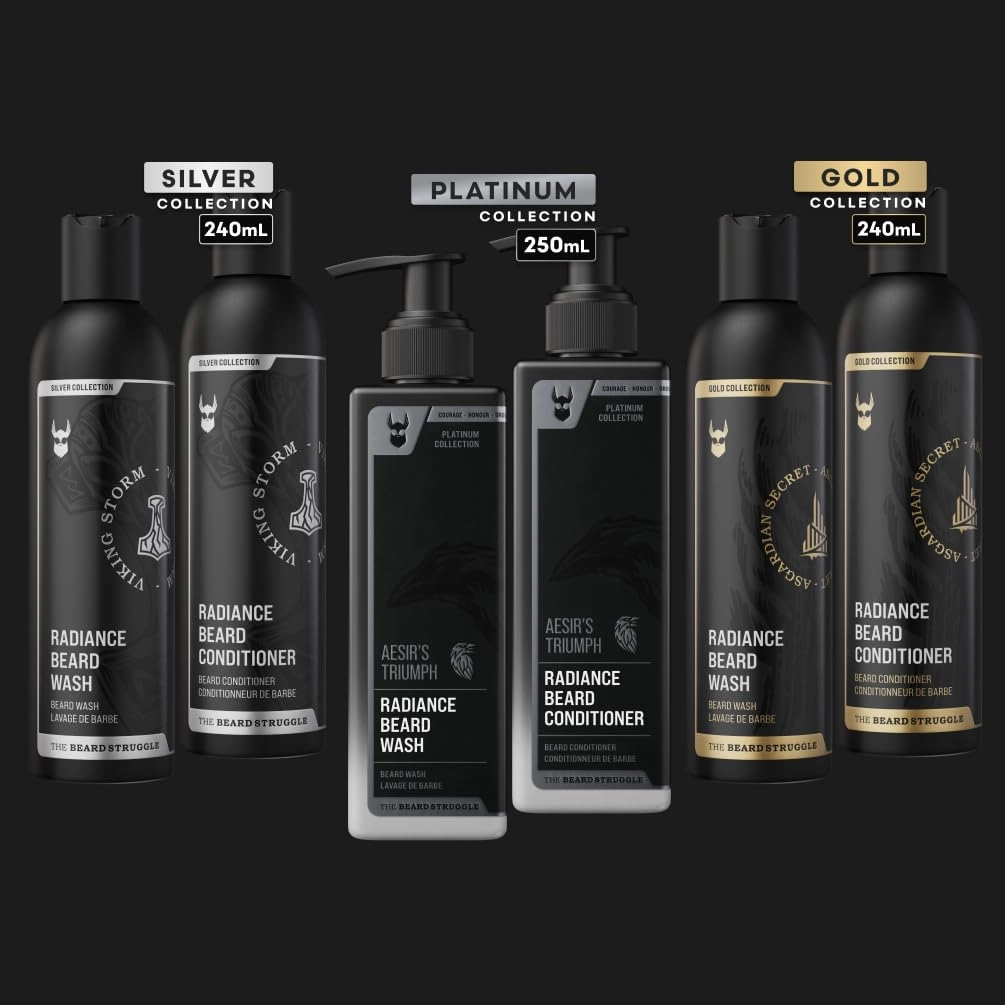 The Beard Struggle Radiance Beard Wash & Conditioner Bundle for Men - Platinum Collection - Pack of 2 - Aesir's Triumph - Nourish, Cleanse, Soften, & Strengthen Beard