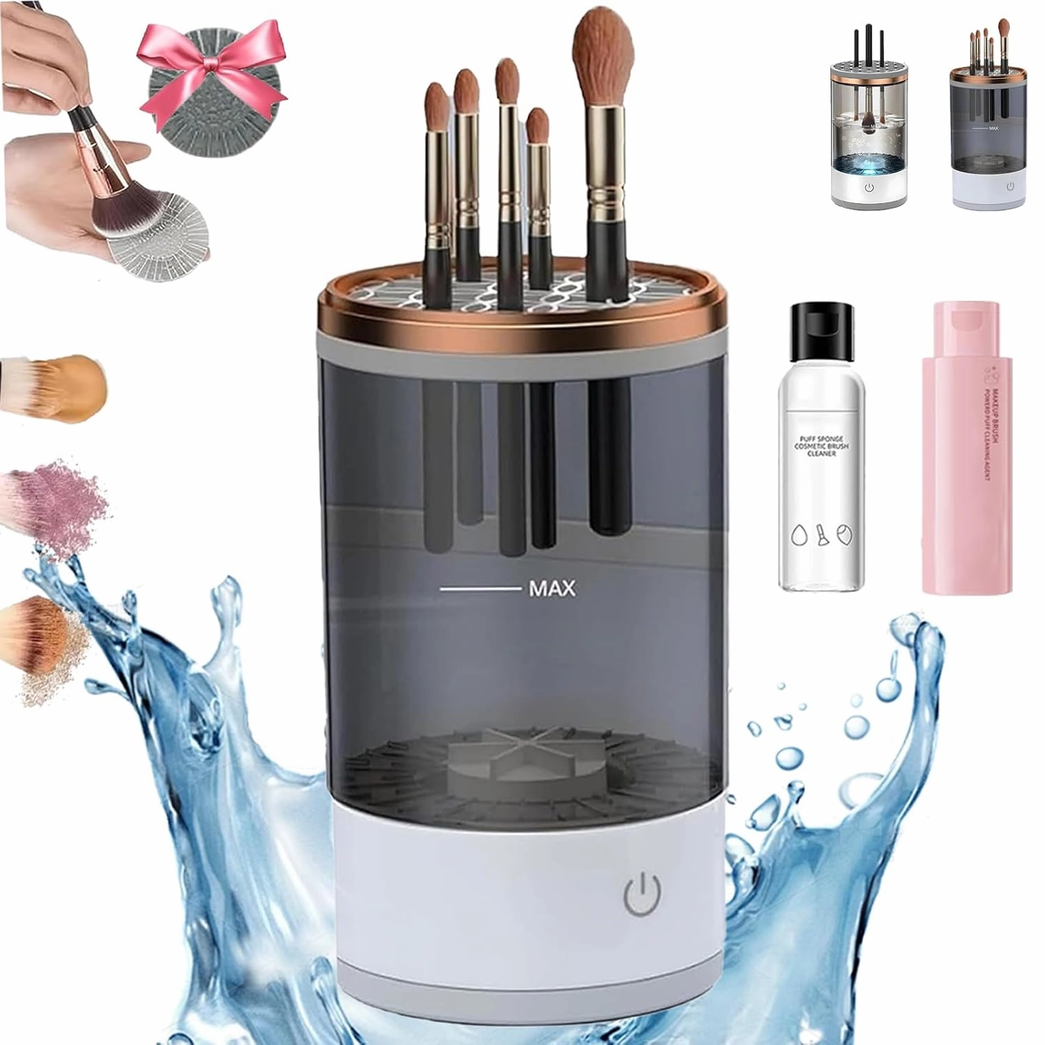 The Cozy Luna Brush Cleaner, Beauty Swirl Cosmetic Brush Cleaner, Amarune Electric Makeup Brush Cleaner, Automatic Makeup Brush Cleaner Machine- 3-In-1 One-Click Cleaning (Black)