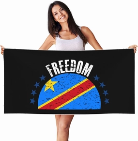 The Democratic Republic of The Congo Flag and Freedom Beach Towel 27.5 X 55 Inch Extra Large Sand Free Quick Dry Absorbent Travel Bath Towel Adult Pool Towels
