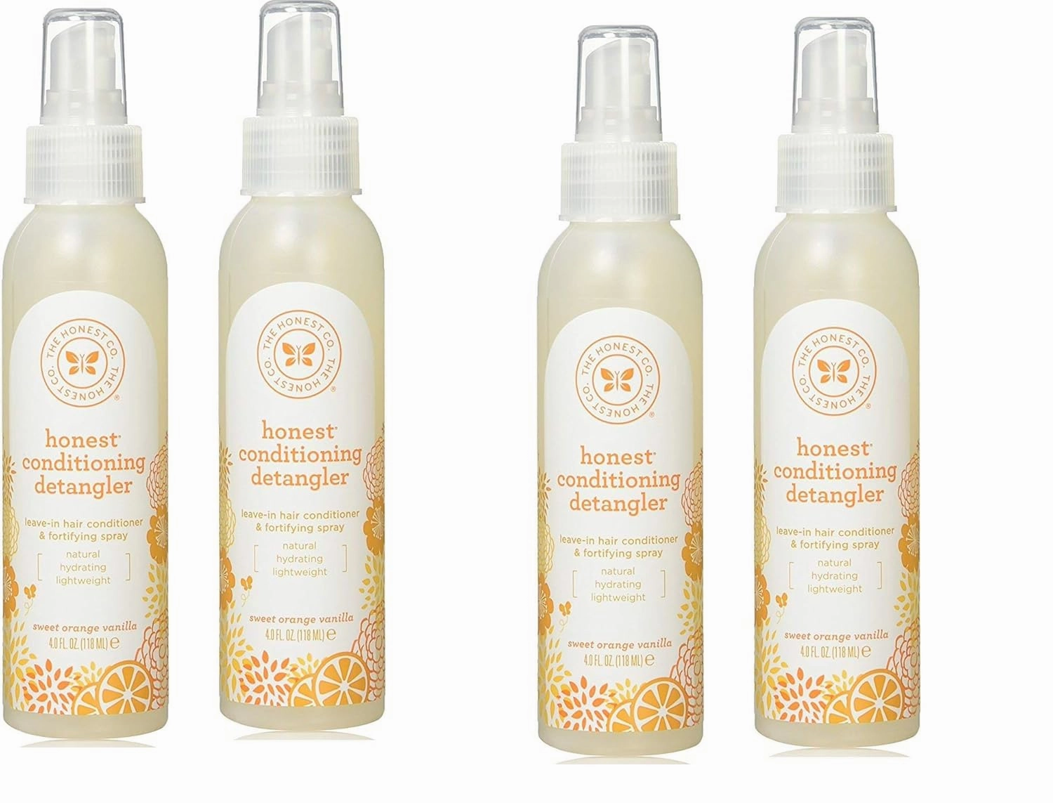 The Honest Company Conditioning Detangler, Leave-in Conditioner and Fortifying Spray - Sweet Orange Vanilla, 4 fl oz, 4 Bottles