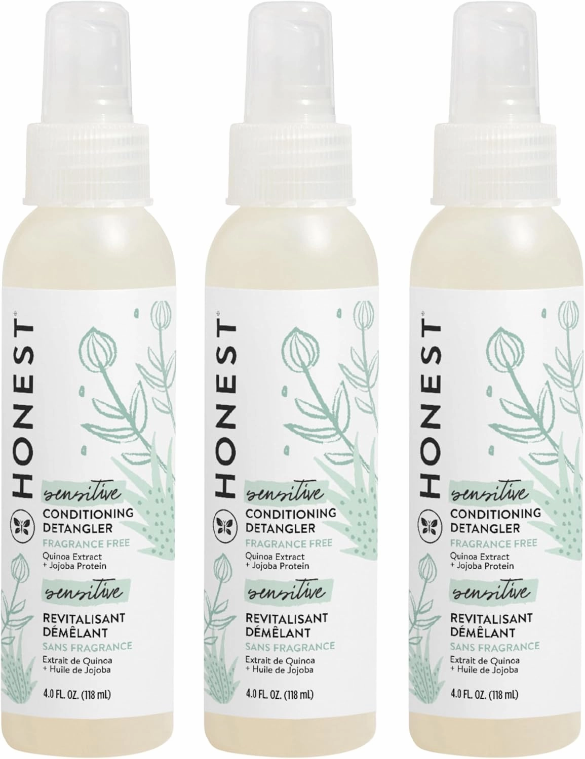 The Honest Company Fragrance Free Conditioning Hair Detangler | Leave-in Conditioner   Fortifying Spray | Tear-free   Hypoallergenic for Sensitive Skin | 4 fl oz each (pack of 3)