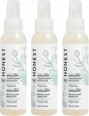 The Honest Company Fragrance Free Conditioning Hair Detangler | Leave-in Conditioner   Fortifying Spray | Tear-free   Hypoallergenic for Sensitive Skin | 4 fl oz each (pack of 3)