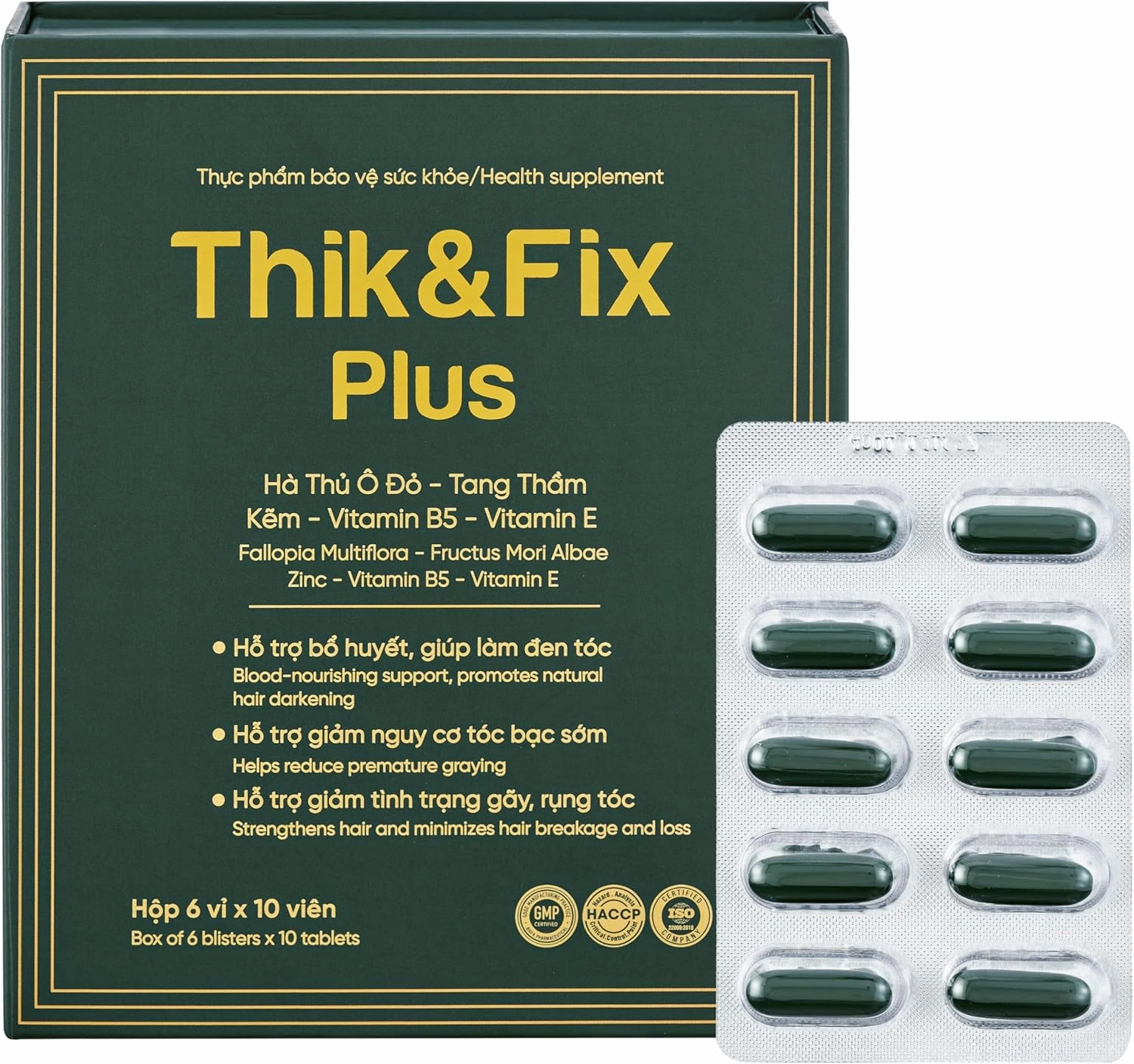 Thik&Fix Plus Natural Hair Nutrition Supplement for Men & Women with Saw Palmetto Oil, Vitamin B5 & E, Zinc, Biotin, Nourishes Scalp & Support Hair Growth for a Thicker, Fuller Look, 60 Softgels