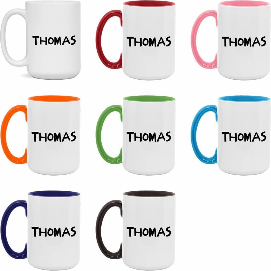 Thomas Ceramic Mug, Thomas Ceramic Mug, White/Pink 15oz Ceramic Mug