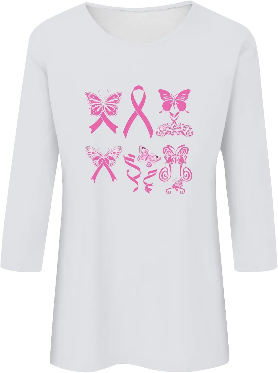 Three Quarter Sleeve Tops Woman Butterfly 3/4 Long Breast Cancer Long Sleeve Shirts 2024 Womens Fall Tshirt