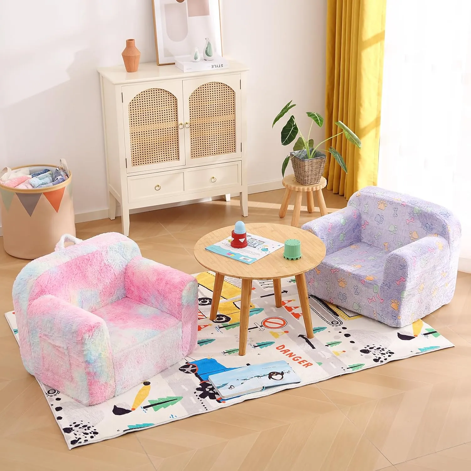 Tiita Kids Sofa, Children Couch with Carrying Handle & Side Pockets, Toddler Armrest Chair, Kids Read Sofa for Girl or Boy, Colorful