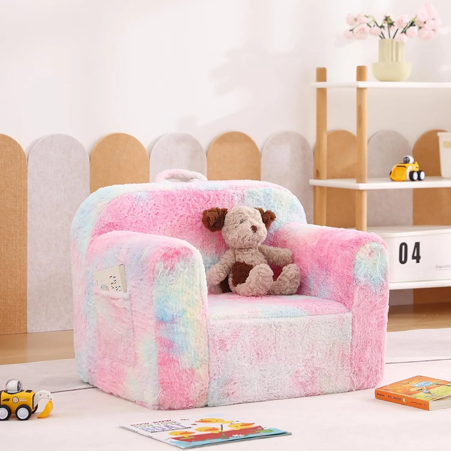 Tiita Kids Sofa, Children Couch with Carrying Handle & Side Pockets, Toddler Armrest Chair, Kids Read Sofa for Girl or Boy, Colorful