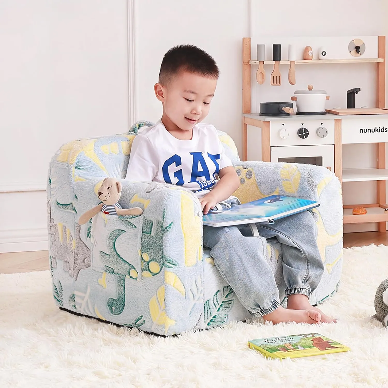 Tiita Kids Sofa, Children Couch with Carrying Handle & Side Pockets, Toddler Armrest Chair, Kids Read Sofa for Girl or Boy, Colorful