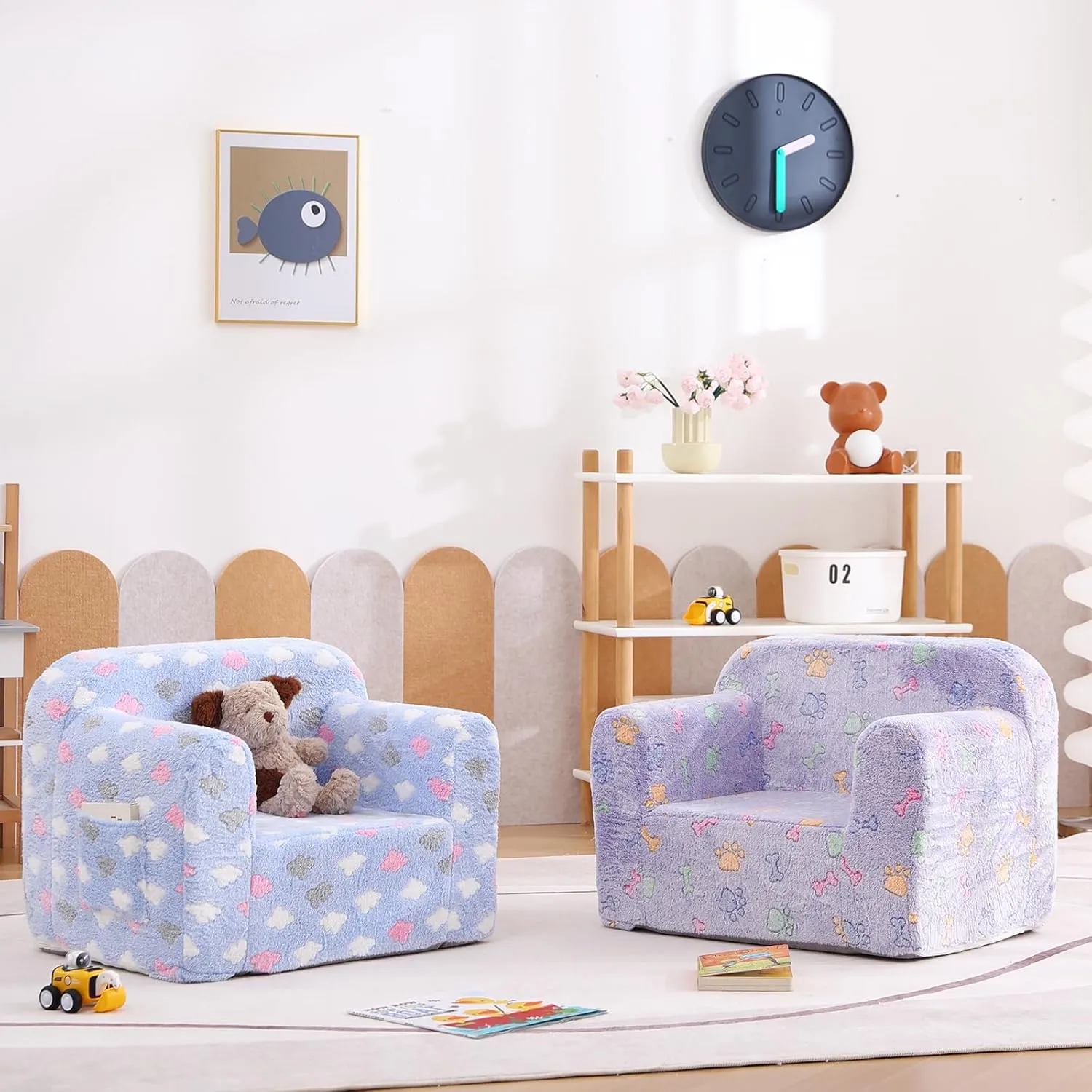 Tiita Kids Sofa, Chirldren Couch with Carrying Handle & Side Pockets, Kids Foam Chair, Toddler Armrest Chair,Kids Read Sofa for Girl Or Boy, Blue Cloud